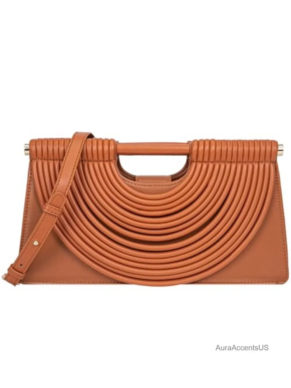 Woven Noodle Half Round Evening Clutch PU Faux Leather Shoulder Crossbody Bag